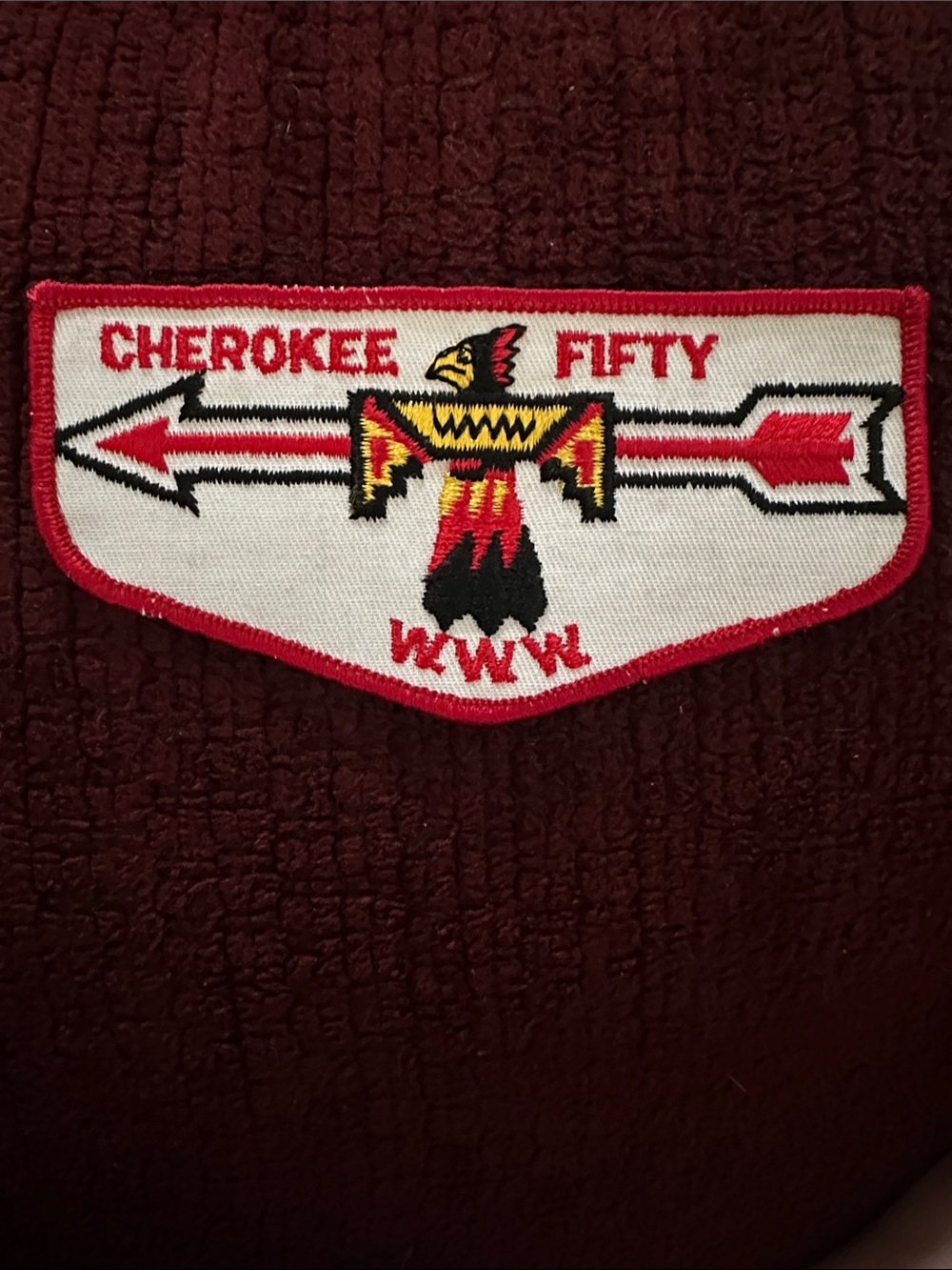 Vintage Embroidered Thunderbird Arrow Patch - Red, White, Black